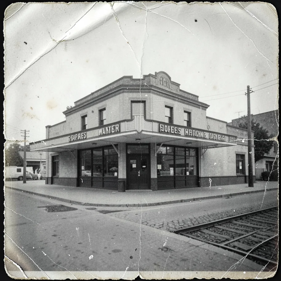 A synthetic damaged black-and-white railway depot scan