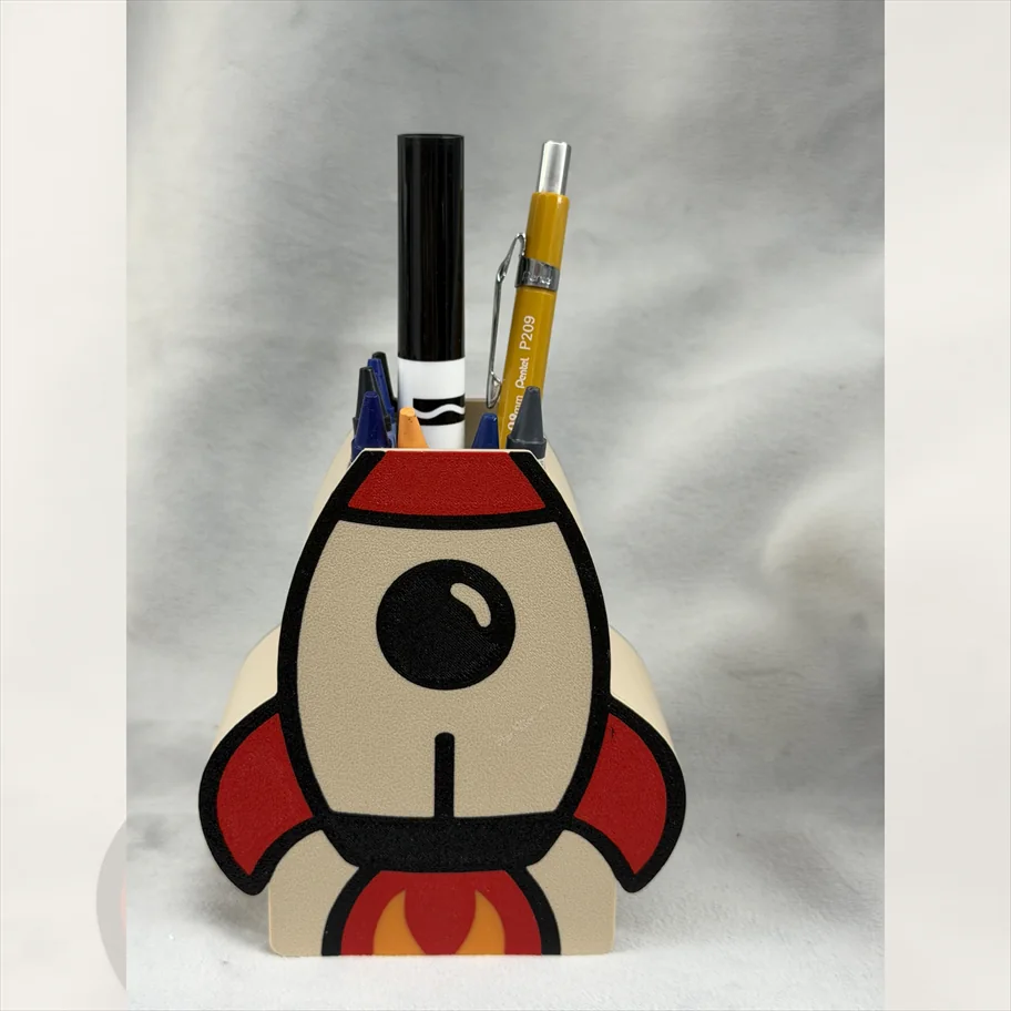 The original 3D-printed rocket organizer product photograph